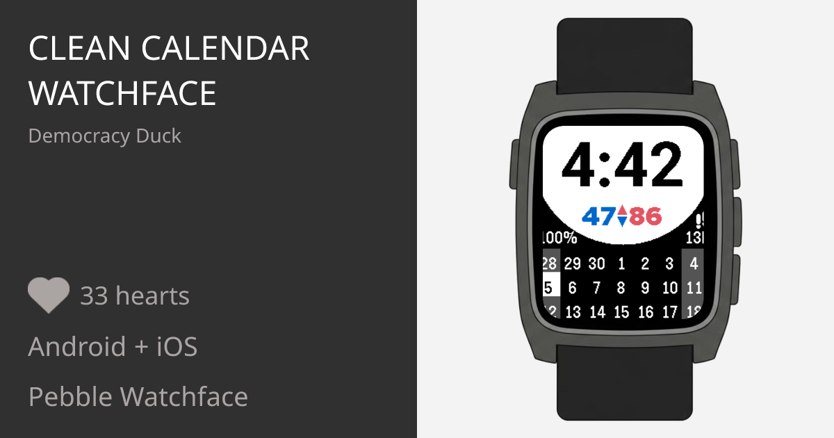 Clean Calendar Watchface - Pebble Appstore